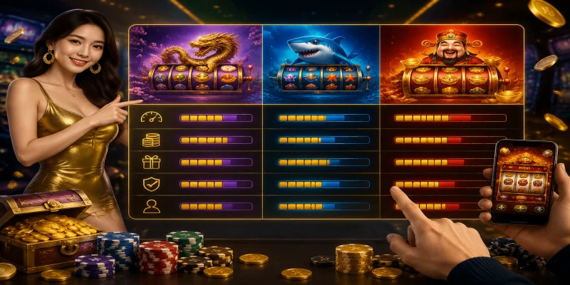 Bảng so sánh thông số kỹ thuật của ba sảnh game slot hàng đầu đang liên kết trực tiếp tại nhà cái